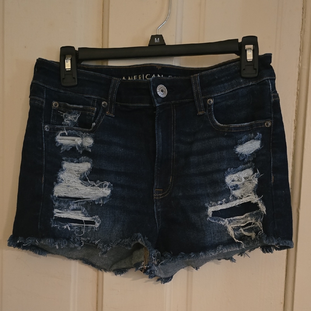 American Eagle Outfitters Distressed Dark Blue Denim Jean Shorts